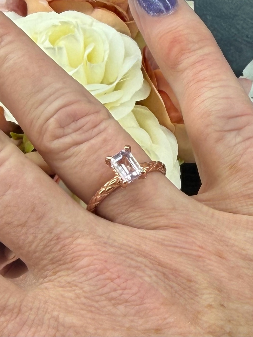 Stunning Hidden Halo Natural 1CT Pink Amethyst Ring 18K Rose Gold plated Size 8